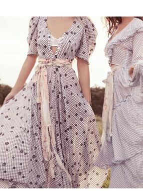 Loveshackfancy coralie flocked floral plaid velvet midi maxi dress gown S